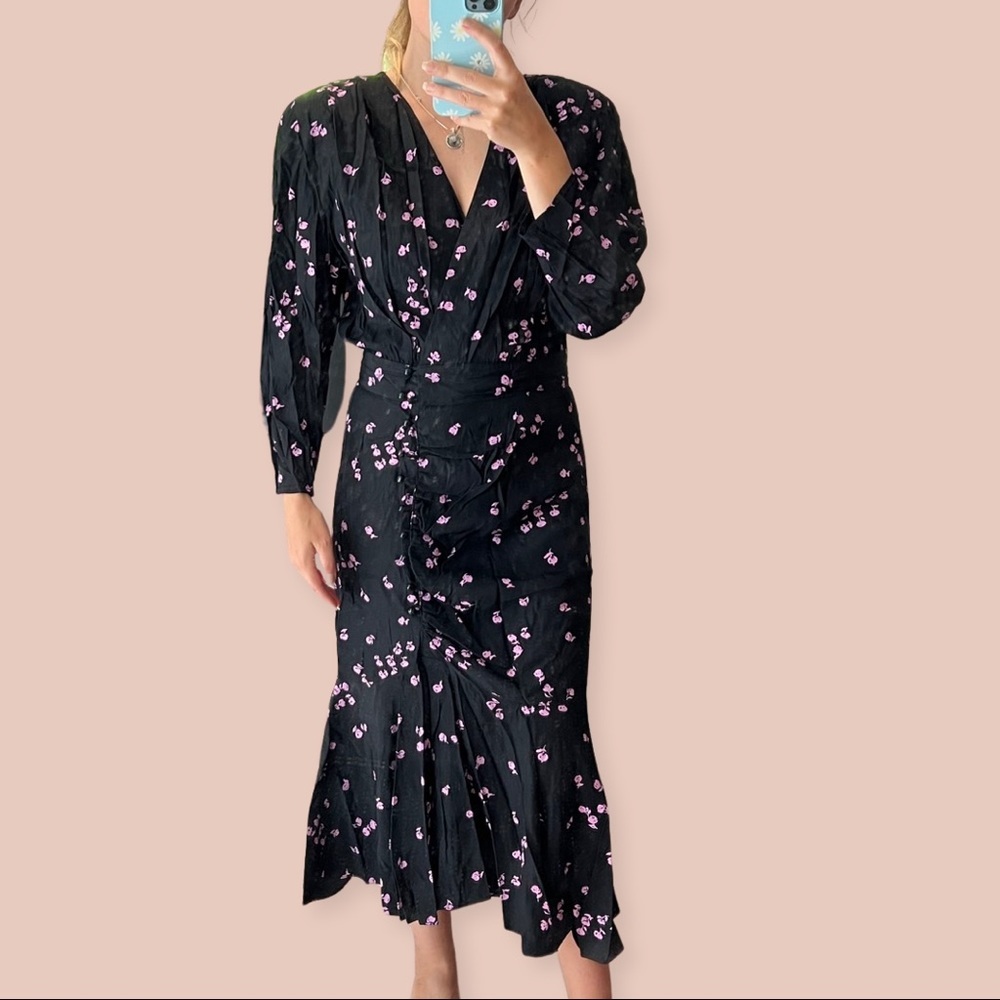 Joni Blair of California  Black Floral Print Fit & Flare Vintage Dress NWOT
